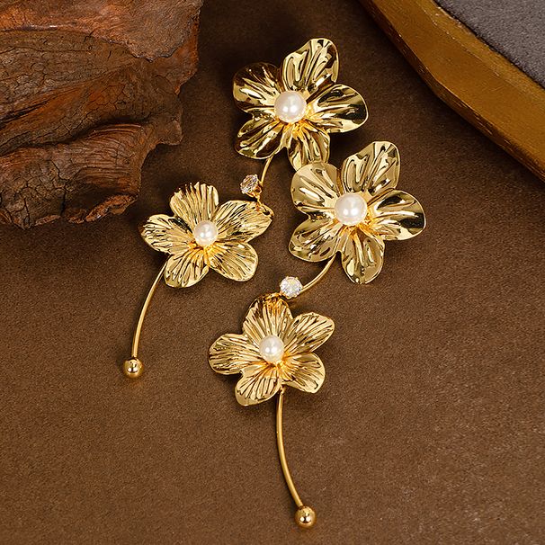 Fashionable, Exaggerated, Cold Style, Pearl Flower Tassel With Temperament, Long And High-end Silver Needle Earrings_ipsvogv.com