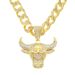 Hip hop 3D Diamond Bull Head Pendant Cuban Large Gold Chain Cool Punk Trendy Wearing Necklace_ipsvogv.com