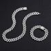 Explosive hip-hop domineering punk men's double row full diamond necklace bracelet set_ipsvogv.com