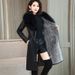 Women's large fur collar winter fur coat women plus fleece thickened medium long_ipsvogv.com