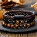 New Hip Hop Punk Beaded Men's Bracelet Set Stacking Black Agate Tiger Eye Stone Leather Magnetic Buckle Bracelet_ipsvogv.com