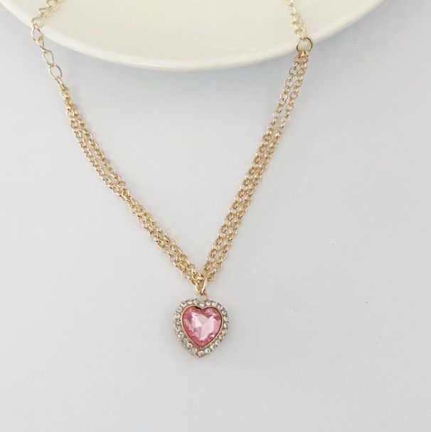 Creative simple temperament women's pink love necklace bracelet earrings ring set_ipsvogv.com