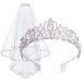 New bride's new diamond crown wedding veil tassel earrings necklace diamond bracelet five piece jewelry set for women_ipsvogv.com