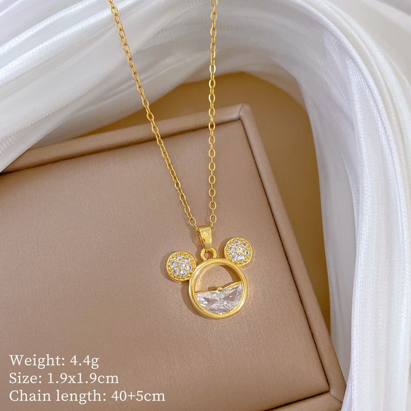 【 Titanium Steel 】 Necklace Earring Light Luxury Full Diamond Thread Empty Mouse Head Personalized Temperament Banquet_ipsvogv.com