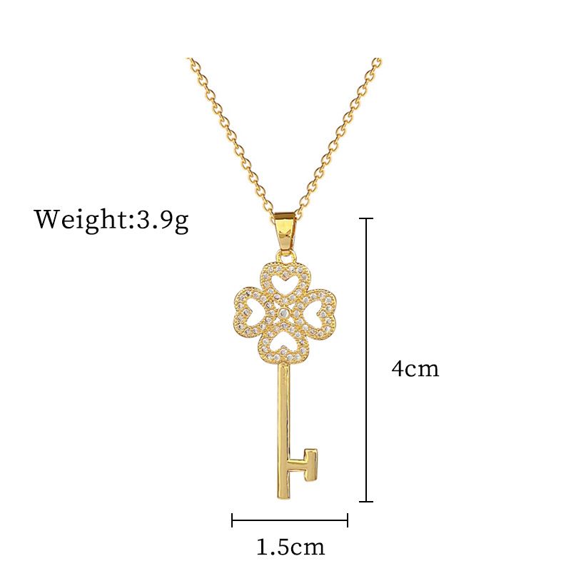 【 】 Lucky Grass Key Light Luxury Charm Gorgeous Full Diamond Necklace Women's Versatile Clavicle Titanium Steel Chain_ipsvogv.com