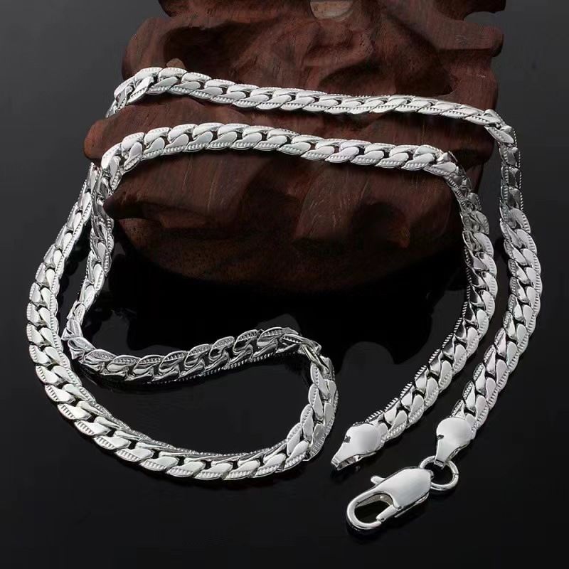 50cm Silver Plated Horseshoe Chain 60mm Side Chain Light Luxury Encrypted Embossed Snake Bone Chain_ipsvogv.com