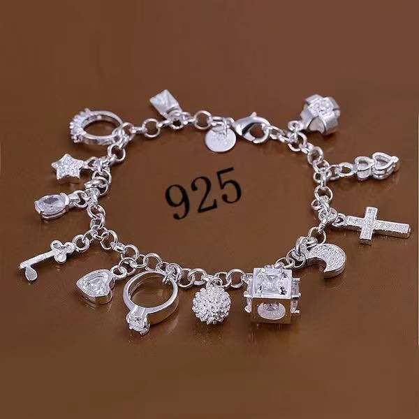 Hot Selling Silver Fashion Thirteen Pendant Bracelets For Women's Multi Element Bracelet Accessories_ipsvogv.com
