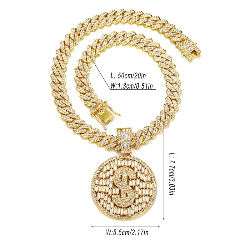 Round Dollar Pendant Light Luxury Trend Alloy T Square Diamond Hip Hop Necklace Pendant_ipsvogv.com