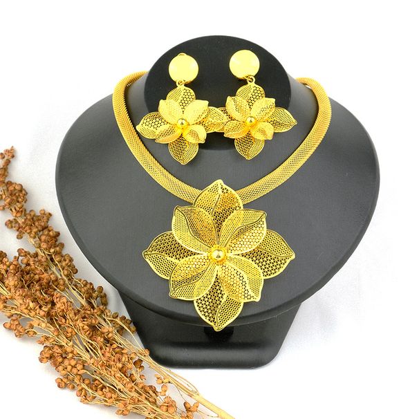 Dubai Gold Bridal Jewelry Saudi Women's Necklace Earring Set_ipsvogv.com