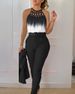 Women's Clothing autumn and summer temperament commuting print cross strap gradient top + solid color slim pants two piece set_ipsvogv.com
