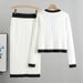 Women's haute couture French socialite knit suit slim coat skirt two-piece set_ipsvogv.com