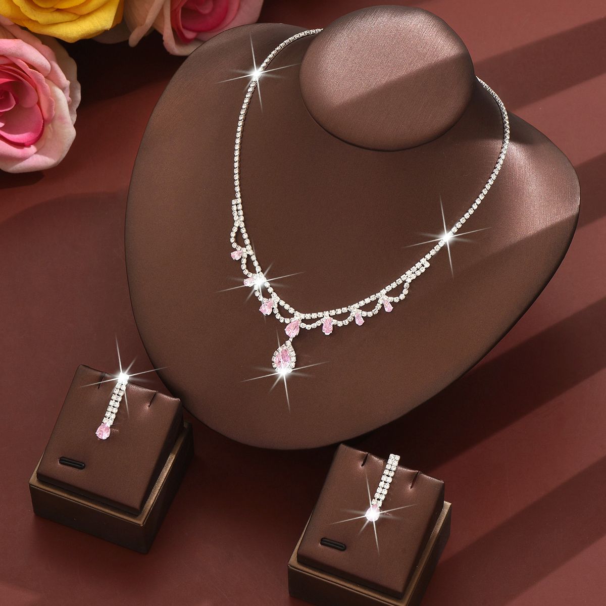 Women’s Jewelry Set Fashion Bridal Set Necklace Earrings Set Zircon Water Drop Wedding Jewelry Evening Dress Accessories_ipsvogv.com