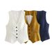 Women's Clothing Linen double-breasted women's blazer + vest and vest + linen straight pants suit_ipsvogv.com