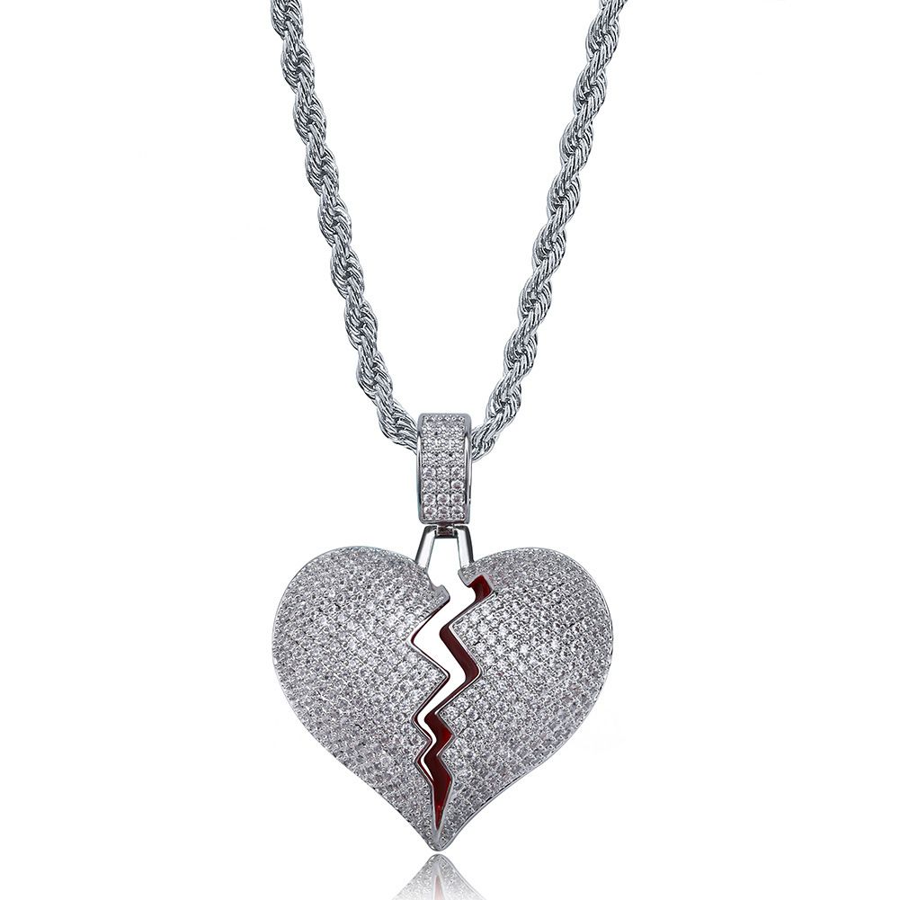 Combination Stitching Necklace Hip Hop Gold Plated Full Zircon Trendy Men's Fashion Wear Heartbreak Pendant Jewelry_ipsvogv.com