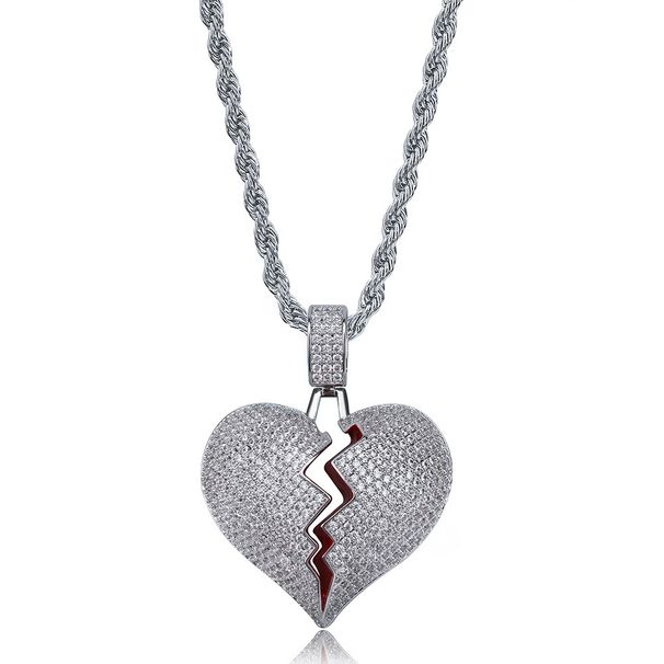 Combination Stitching Necklace Hip Hop Gold Plated Full Zircon Trendy Men's Fashion Wear Heartbreak Pendant Jewelry_ipsvogv.com