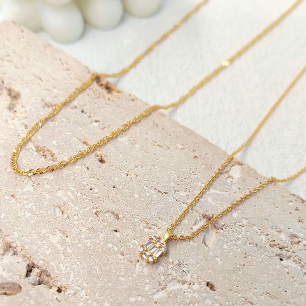 Brass Gold Plating Simple And Fashionable Zircon Pendant Ladies Double Layer Necklace_ipsvogv.com