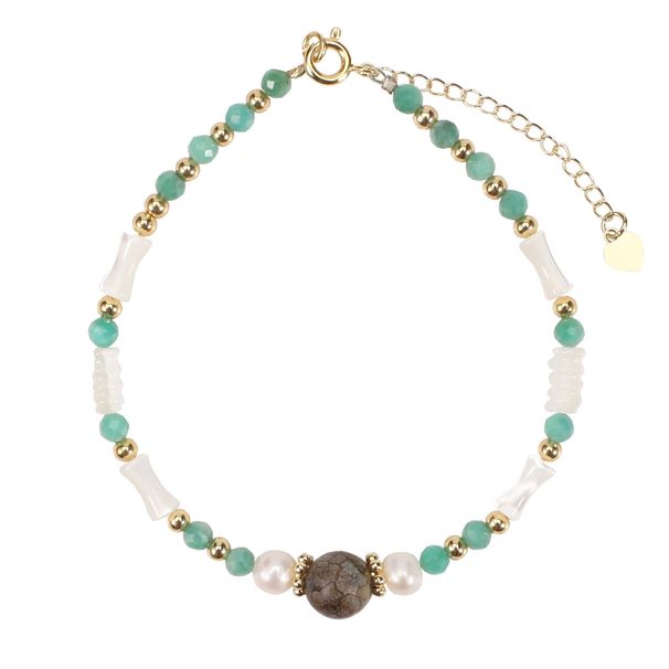 Agate Natural Stone Freshwater Pearl Bamboo Shell Bracelet Female Beads Adjustable_ipsvogv.com