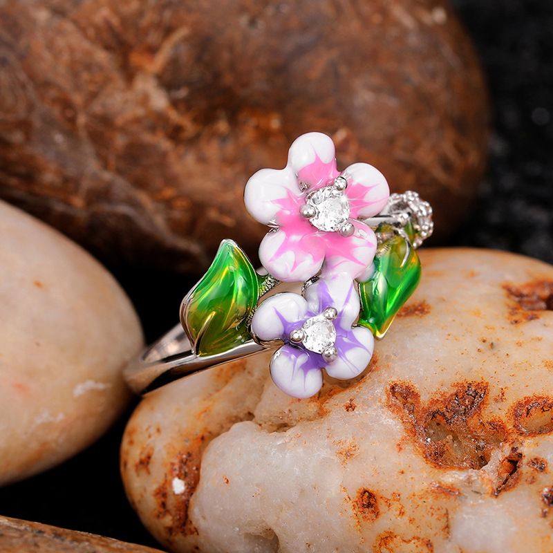 Cao Shi SHEIN Overseas New Handicrafts Sweet Flowers Enamel Colorful Drip Glue Ring Valentine's Day Gift Accessories_ipsvogv.com