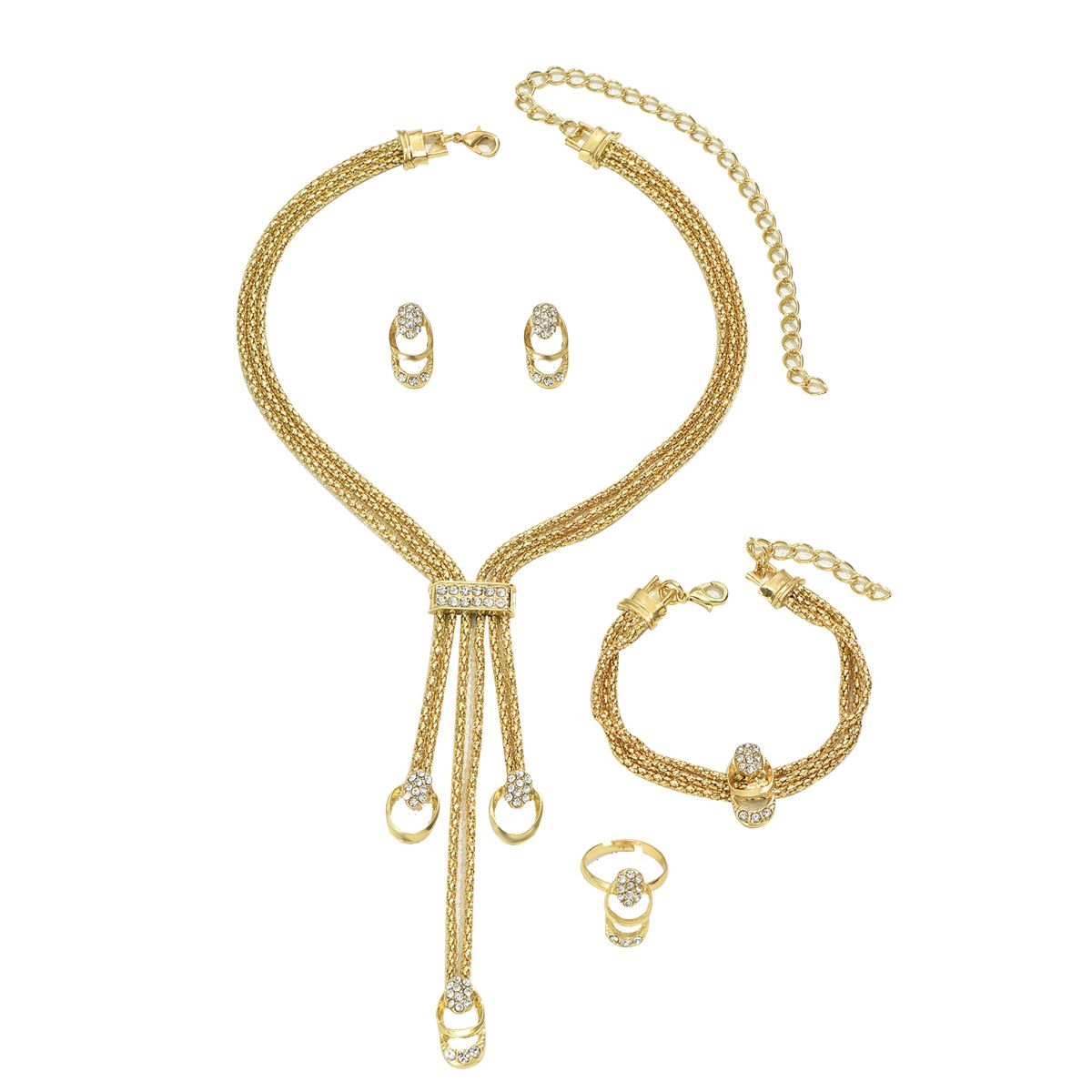 Women’s Jewelry Set Fashion Simple And Fresh Necklace And Earrings Set Inlaid With Diamonds Niche Design Clavicle Chain All Match Index Finger Ring_ipsvogv.com