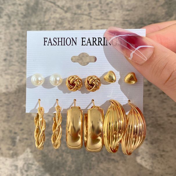European and American cross-border personalized moon punk gold earrings creative metal element geometric gold earrings suit 6-piece set_ipsvogv.com