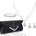 Women Clutch Bag Rhinestone Jewelry Set Shiny Necklace Earrings Bracelet 4 Set Wedding ClutchPursesB_ipsvogv.com