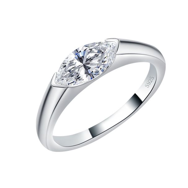 S925 Silver 1 Carat Moissanite Ring Plated With K Gold 5x10mm Horse Eye Ring Light Luxury Ring_ipsvogv.com