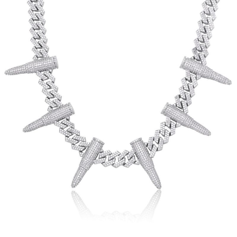 Men's Jewelry Hip Hop Necklace 14mm Rivet Bullet Cuban Chain Full Of Zircon Big Gold Chain Hip Hop Punk Style Necklace_ipsvogv.com