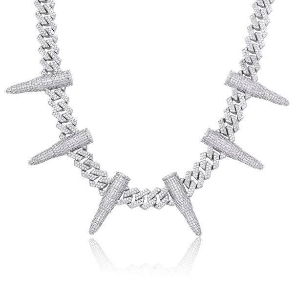 Men's Jewelry Hip Hop Necklace 14mm Rivet Bullet Cuban Chain Full Of Zircon Big Gold Chain Hip Hop Punk Style Necklace_ipsvogv.com