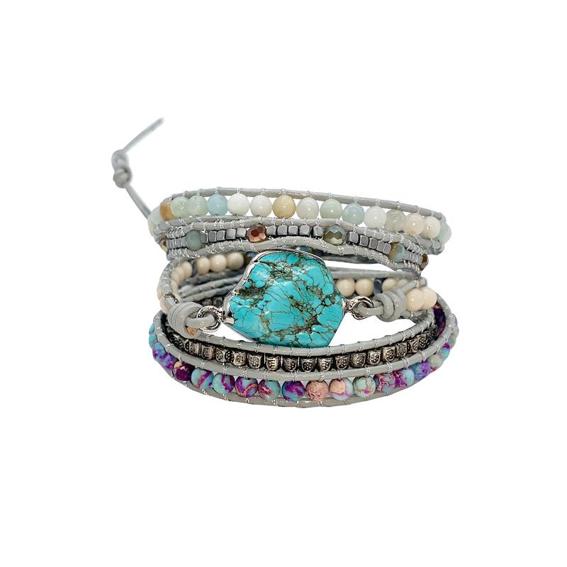 New Geometric Bracelet For Women Turquoise Braided Leather Bracelet Hand Woven Bohemian Style Bracelet_ipsvogv.com