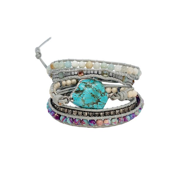 New Geometric Bracelet For Women Turquoise Braided Leather Bracelet Hand Woven Bohemian Style Bracelet_ipsvogv.com