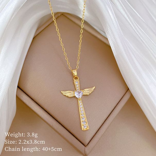 Wings 【 】 Cross Light Luxury Charm Gorgeous Full Diamond Necklace Women's Versatile Clavicle Titanium Steel Chain 【 】_ipsvogv.com