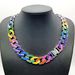 Unisex Hip Hop Trendy Cuban Chain Enamel Bracelet 17mm Rainbow Rhombus Hiphop Necklace For Men And Women_ipsvogv.com