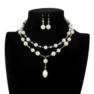Fashionable and Sweet Set Style Pearl Double Layer Necklace Collar Chain Jewelry 7630_ipsvogv.com