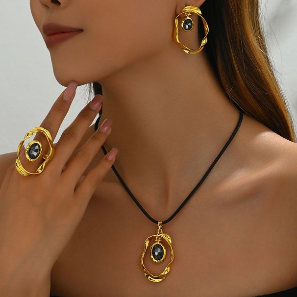 Fashionable light luxury women's jewelry set, geometric irregular necklace earrings, versatile inlaid crystal ring_ipsvogv.com