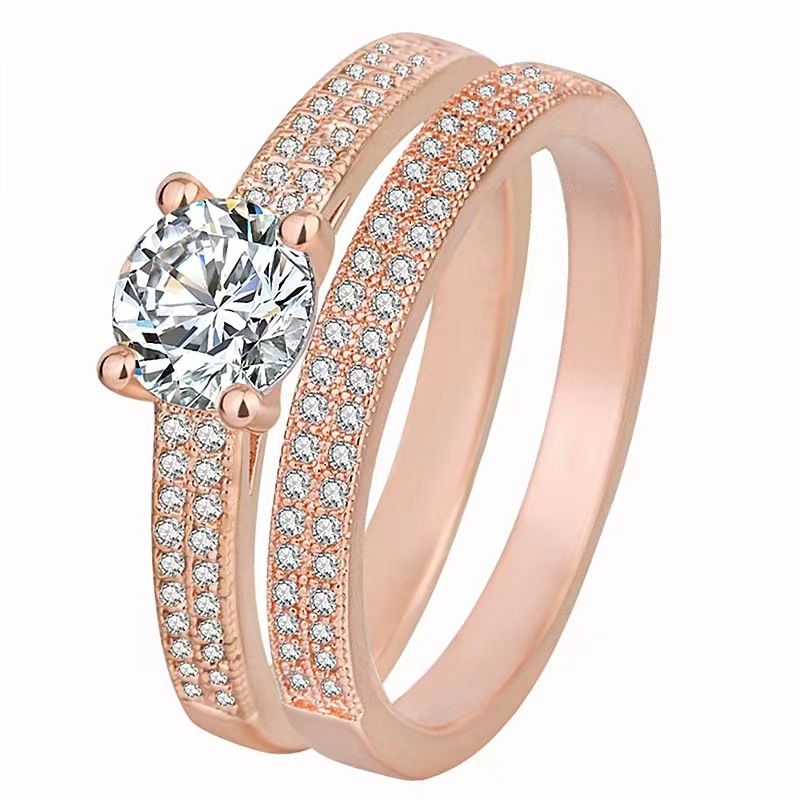 Starry Sky Small Diamond Ring Combination Ring Inlaid With Diamond Zircon Engagement Ring Children's Love Simple Platinum Plated Couple Ring_ipsvogv.com