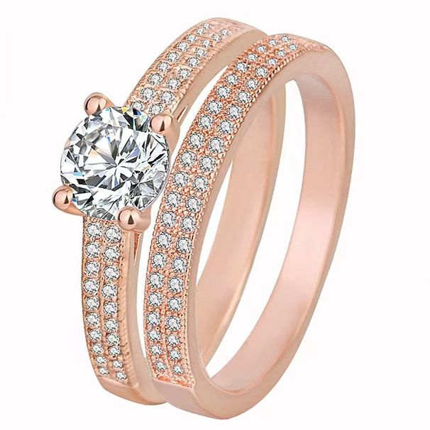 Starry Sky Small Diamond Ring Combination Ring Inlaid With Diamond Zircon Engagement Ring Children's Love Simple Platinum Plated Couple Ring_ipsvogv.com
