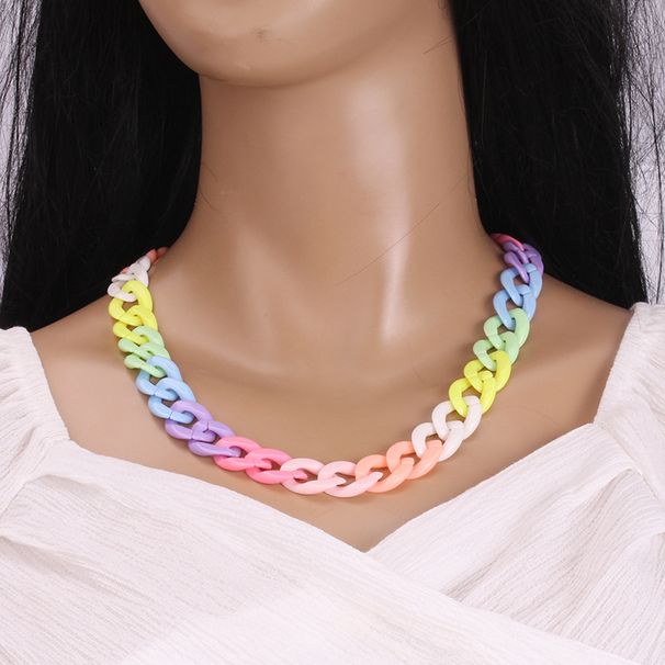 A Niche Geometric Colored Collarbone Chain With A Girlish Style Resin Necklace_ipsvogv.com