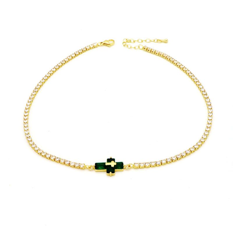 Trendy Hip-Hop Zircon Cross Necklace For Women Ins Style Full Diamond Tennis Chain Hot Girl Choker_ipsvogv.com