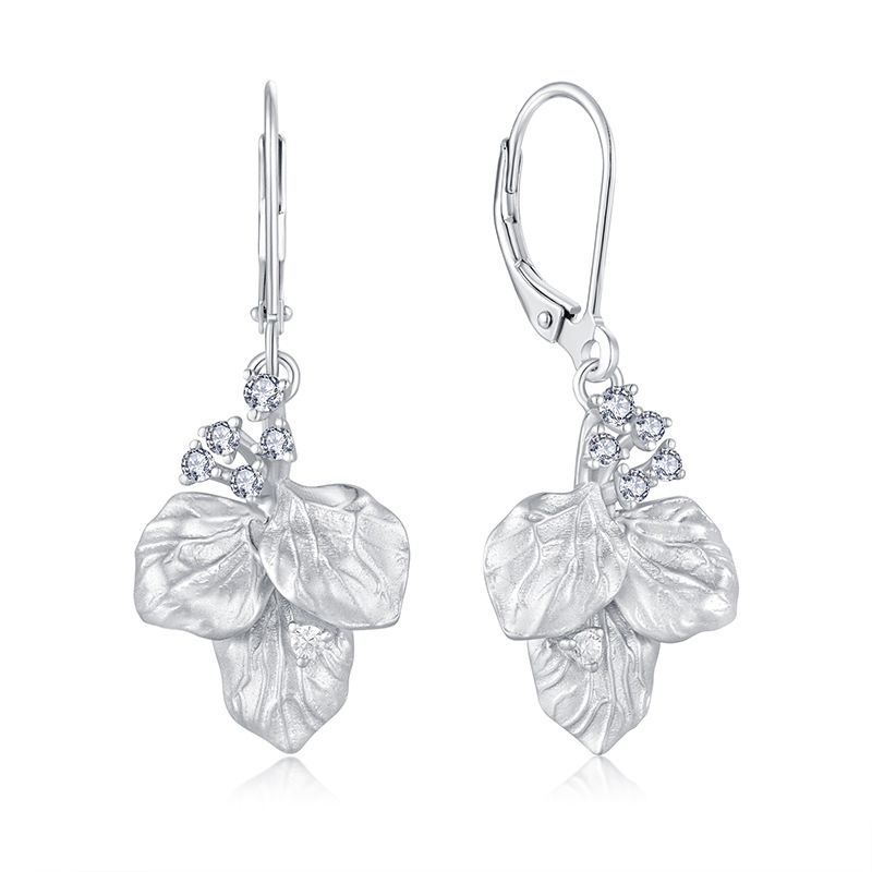 Retro old leaf earrings S925 silver female zircon ear hook ear jewelry jewelry silver jewelry_ipsvogv.com