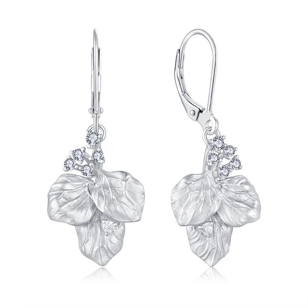 Retro old leaf earrings S925 silver female zircon ear hook ear jewelry jewelry silver jewelry_ipsvogv.com