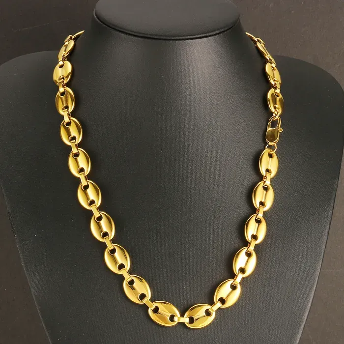 Wedding Jewelry Sets Coffee Bean Chain Necklace Bracelet For Men Women Gold Plated Stainless Steel Classic Casual_ipsvogv.com
