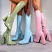 Women's Cowboy Boots new pointed toe thick heel bright leather high heel long boots for women side zipper solid color knight boots_ipsvogv.com