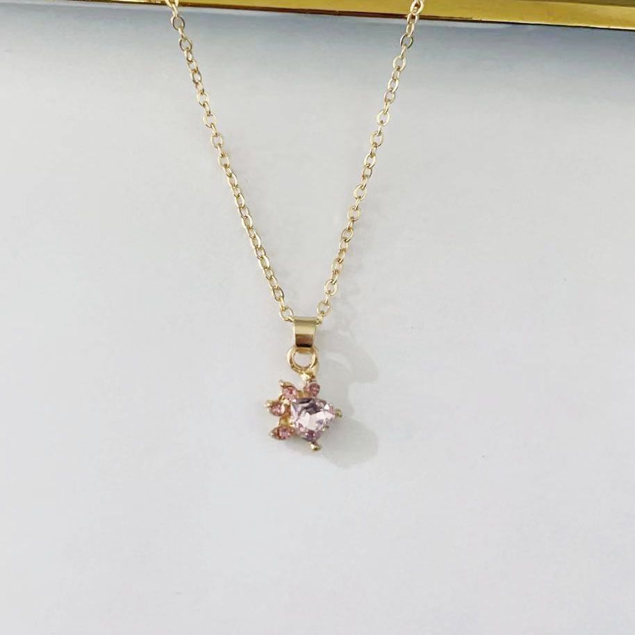 Simple cat claw heart shaped pet footprint necklace earrings bracelet ring set female jewelry gift_ipsvogv.com