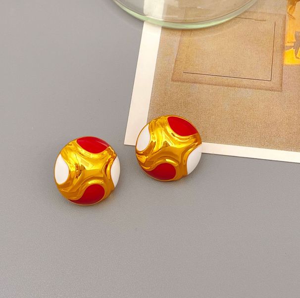 Vintage Enamel Round Hemisphere Silver Needle with Brass Electroplated Gold Fashion Earrings_ipsvogv.com