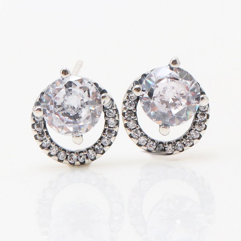 Women's Jewelry Silver Plated Shiny Round Halo Earrings Fashionable Light Luxury Diamond Earrings Valentine's Day Gift Girlfriends_ipsvogv.com