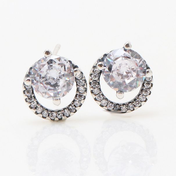 Women's Jewelry Silver Plated Shiny Round Halo Earrings Fashionable Light Luxury Diamond Earrings Valentine's Day Gift Girlfriends_ipsvogv.com