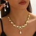 Pinduoduo Pearl Women's Fashion Elegant Alloy Water Drop Shape Bridal Dress Accessories Necklace Earrings Set_ipsvogv.com