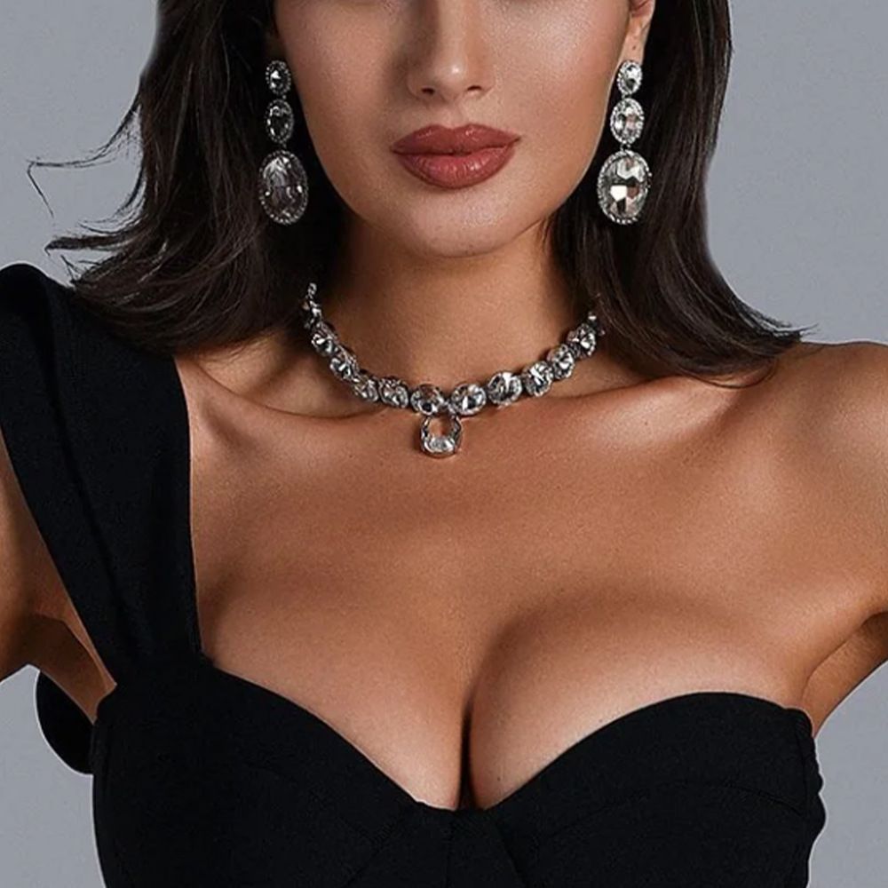 New Rhinestone Accessories, Simple High-end Necklace Set, Multi-layer Round Earrings Jewelry Set_ipsvogv.com