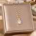 Korean Fashion Titanium Steel Necklace, Women's Gold Square Diamond Inlaid Pendant, Light Luxury, Niche Feeling,_ipsvogv.com