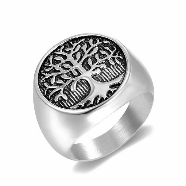 316 Stainless Leaf Men's Tree Of Life Personality Titanium Steel Ring_ipsvogv.com